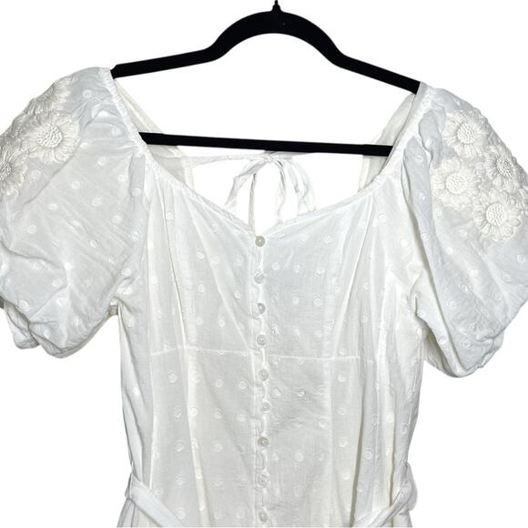 Innika Choo White Embroidered Floral Puff Sleeve Full Button Madonna Mini Dress - Picture 5 of 16